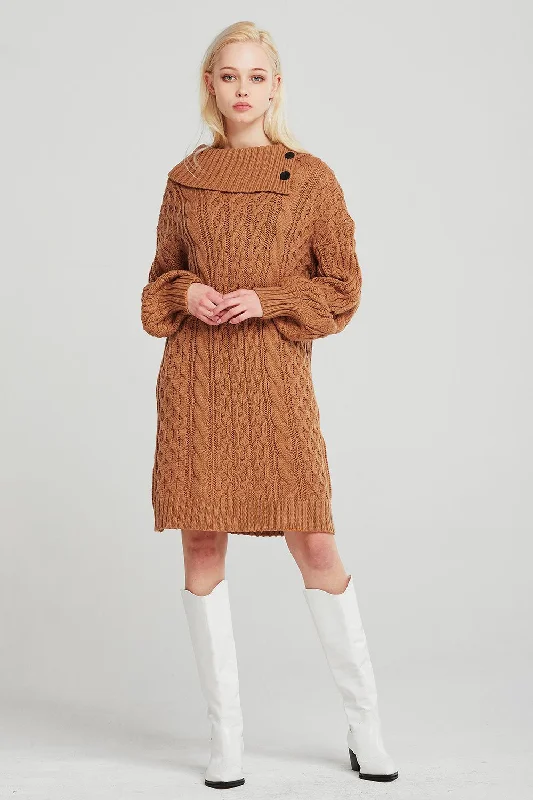 Mila Folded Collar Cable Knit Dress