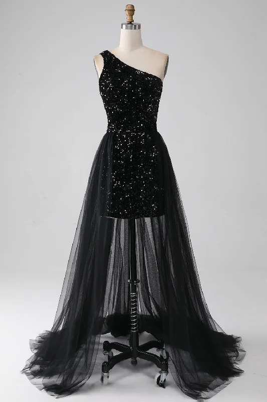 "Mother of the groom dresses for women in sophisticated designs"A-Line Black One Shoulder Sequins Prom Dress "Mother of the groom dresses for women in sophisticated designs"A-Line Black One Shoulder Sequins Prom Dress