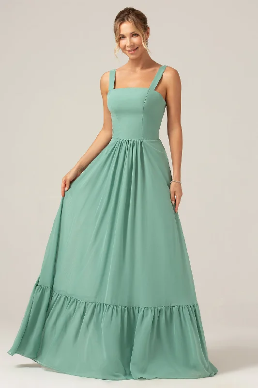 "A - line dresses for women to flatter the figure"A Line Eucalyptus Chiffon Long Bridesmaid Dress with Pleated "A - line dresses for women to flatter the figure"A Line Eucalyptus Chiffon Long Bridesmaid Dress with Pleated