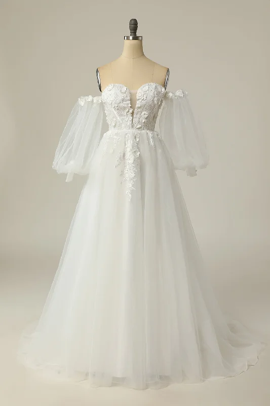 "A - line dresses for women to flatter the figure"A Line Off the Shoulder Ivory Bridal Dress with Long Sleeves "A - line dresses for women to flatter the figure"A Line Off the Shoulder Ivory Bridal Dress with Long Sleeves