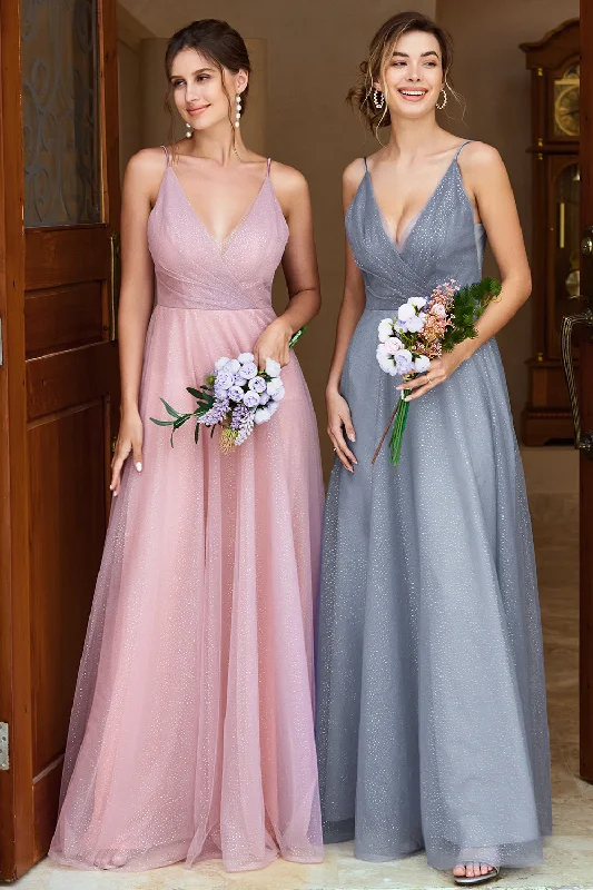 "Chiffon dresses for women with a flowy and light feel"A Line Spaghetti Straps Grey Pink Bridesmaid Dress "Chiffon dresses for women with a flowy and light feel"A Line Spaghetti Straps Grey Pink Bridesmaid Dress