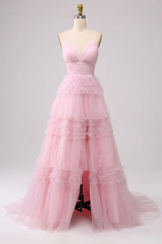 "Pleated dresses for women with a graceful movement"A Line Spaghetti Straps Light Pink Long Prom Dress with Ruffles "Pleated dresses for women with a graceful movement"A Line Spaghetti Straps Light Pink Long Prom Dress with Ruffles
