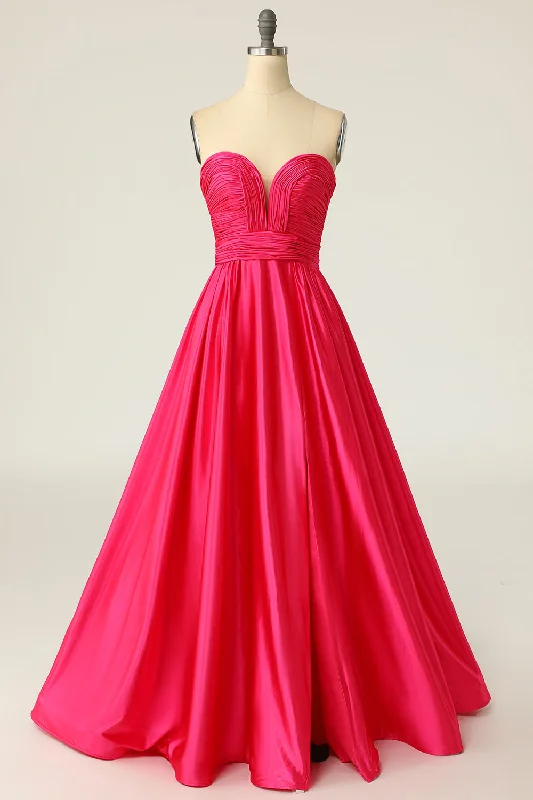 "Striped dresses for women with a classic touch"A Line Sweetheart Fuchsia Long Prom Dress with Ruched "Striped dresses for women with a classic touch"A Line Sweetheart Fuchsia Long Prom Dress with Ruched