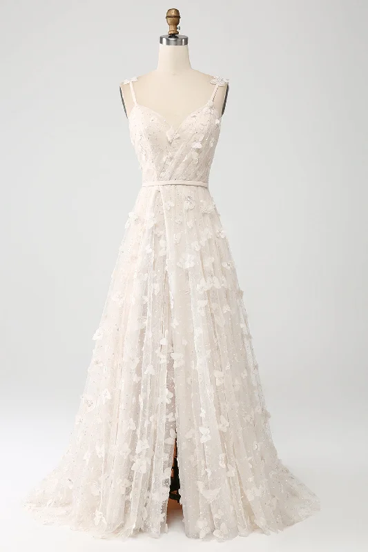 "Mother of the groom dresses for women in sophisticated designs"Apricot A Line Spaghetti Straps Appliques Long Wdding Dress with Slit "Mother of the groom dresses for women in sophisticated designs"Apricot A Line Spaghetti Straps Appliques Long Wdding Dress with Slit