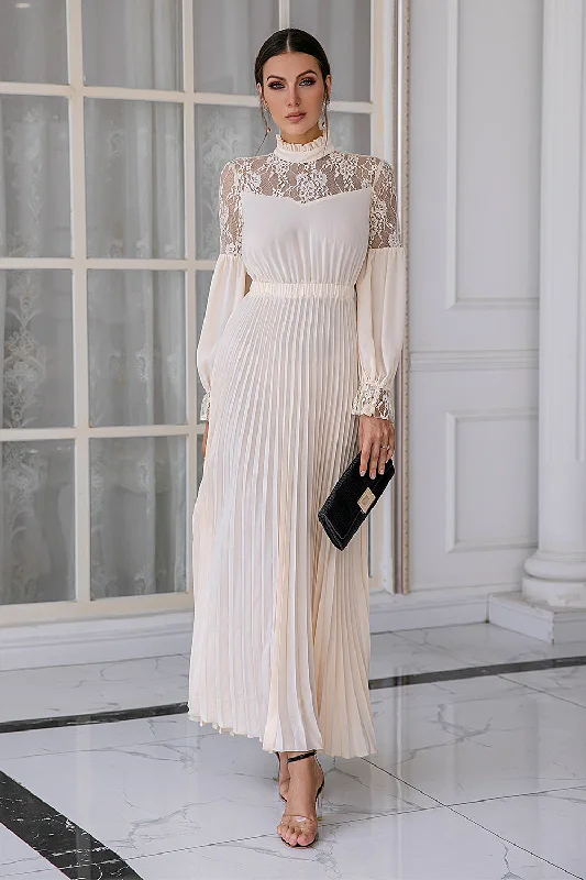 "Trendy casual dresses for women to wear at the beach"Apricot Long Sleeves Lace Mother Dress "Trendy casual dresses for women to wear at the beach"Apricot Long Sleeves Lace Mother Dress