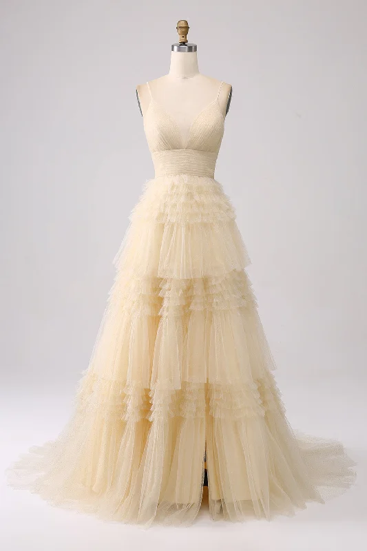 "Affordable plus size women's summer dresses"Beige A Line Spaghetti Straps Long Prom Dress with Ruffles "Affordable plus size women's summer dresses"Beige A Line Spaghetti Straps Long Prom Dress with Ruffles