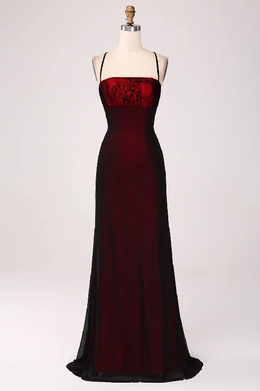 "Sleeveless dresses for women during hot summer days"Black Red Sheath Bridesmaid Dress with Lace-up Back "Sleeveless dresses for women during hot summer days"Black Red Sheath Bridesmaid Dress with Lace-up Back