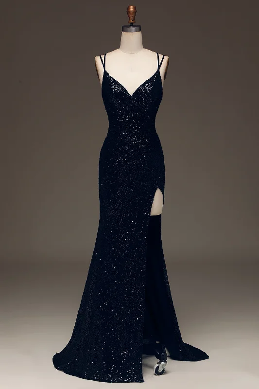 "Black dresses for women for a classic and timeless appearance"Black Sparkly Sequin Mermaid Long Prom Dress With Slit "Black dresses for women for a classic and timeless appearance"Black Sparkly Sequin Mermaid Long Prom Dress With Slit