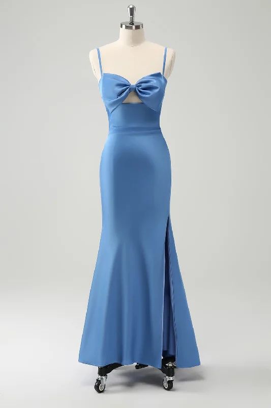 "Flash Sale: Grab Your Favorite Women's Dresses at Unbeatable Prices!"Blue Mermaid Spaghetti Straps Bridesmaid Dress with Bowknot "Flash Sale: Grab Your Favorite Women's Dresses at Unbeatable Prices!"Blue Mermaid Spaghetti Straps Bridesmaid Dress with Bowknot
