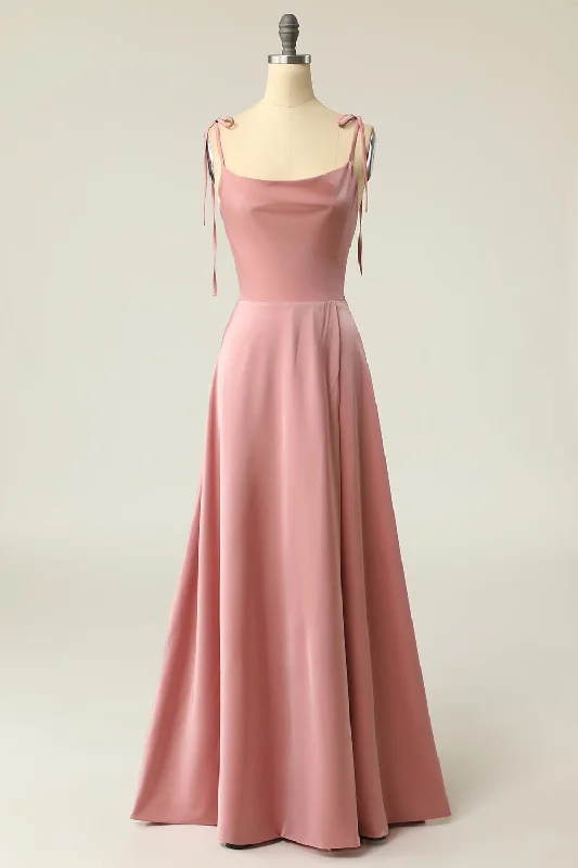 "Simple wedding dresses for women who prefer understated elegance"Blush Spaghetti Straps Long Prom Dress with Bowknot "Simple wedding dresses for women who prefer understated elegance"Blush Spaghetti Straps Long Prom Dress with Bowknot