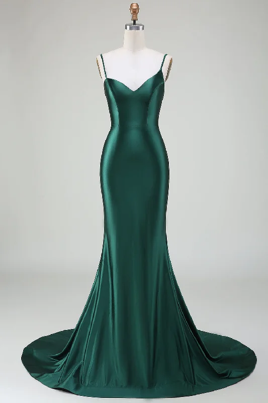 "Comfortable maternity dresses for pregnant women"Dark Green Mermaid Spaghetti Straps Sweep Train Prom Dress "Comfortable maternity dresses for pregnant women"Dark Green Mermaid Spaghetti Straps Sweep Train Prom Dress