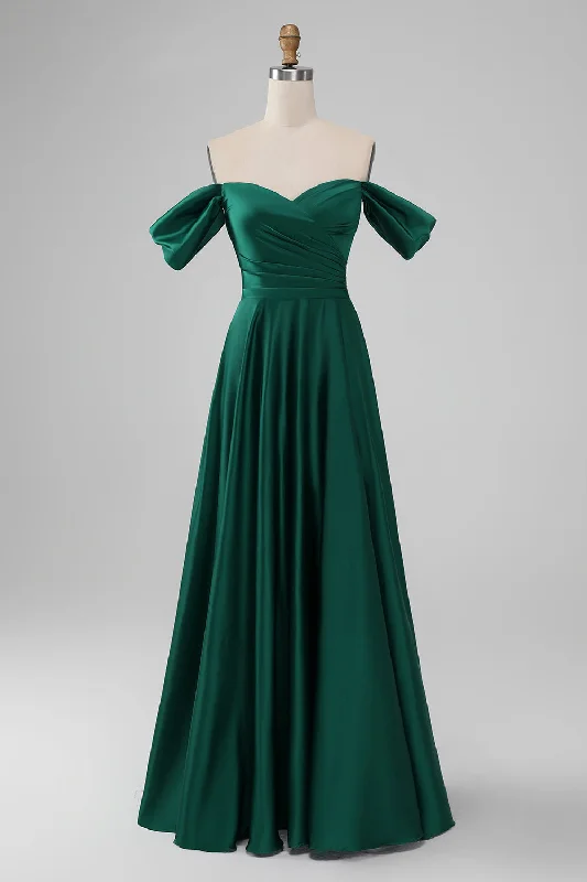 "Flash Sale: Grab Your Favorite Women's Dresses at Unbeatable Prices!"Dark Green Off the Shouder A Line Satin Long Bridesmaid Dress "Flash Sale: Grab Your Favorite Women's Dresses at Unbeatable Prices!"Dark Green Off the Shouder A Line Satin Long Bridesmaid Dress