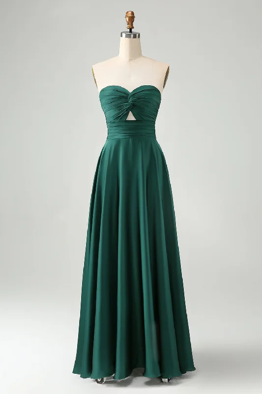 "Mini dresses for women for a youthful and trendy look"Dark Green A Line Sweetheart Keyhole Long Bridesmaid Dress