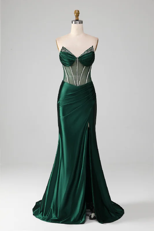 "New Arrivals Discount: 20% Off on Latest Women's Dress Collections"Mermaid Sweetheart Dark Green Corset Prom Dress with Split Front "New Arrivals Discount: 20% Off on Latest Women's Dress Collections"Mermaid Sweetheart Dark Green Corset Prom Dress with Split Front