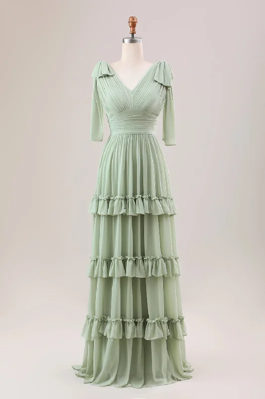 "Beach wedding dresses for women for a laid - back ceremony"Dusty Sage A Line Chiffon Bridesmaid Dress with Ruffles "Beach wedding dresses for women for a laid - back ceremony"Dusty Sage A Line Chiffon Bridesmaid Dress with Ruffles
