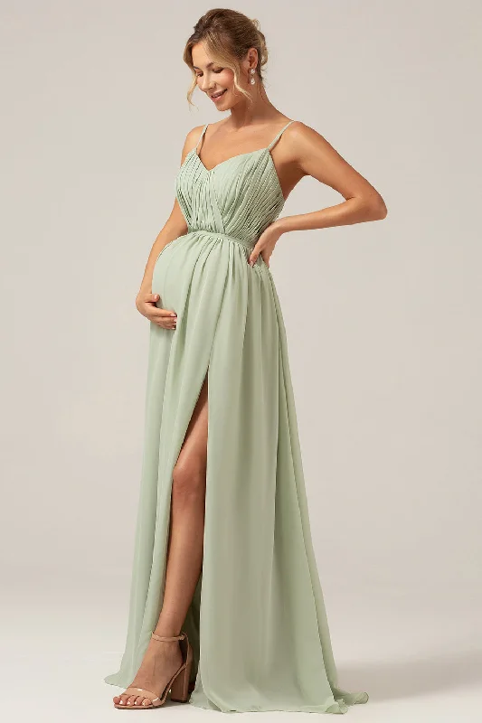 "Smart casual dresses for women for work - to - weekend transitions"Dusty Sage A-Line Spaghetti Straps Chiffon Long Bridesmaid Dress with Slit "Smart casual dresses for women for work - to - weekend transitions"Dusty Sage A-Line Spaghetti Straps Chiffon Long Bridesmaid Dress with Slit