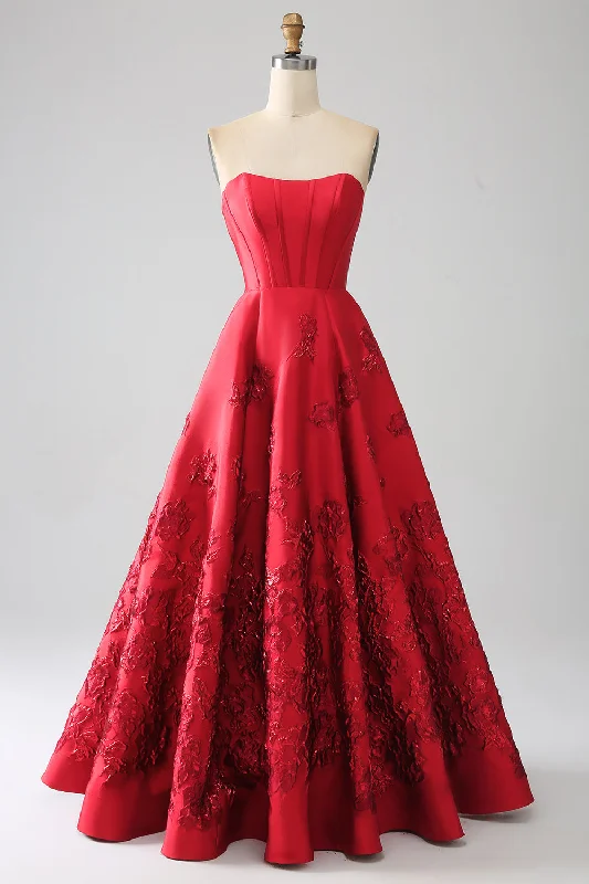 "Bodycon dresses for women to show off curves"Elegant Princess A-Line Strapless Dark Red Long Prom Dress with 3D Flowers "Bodycon dresses for women to show off curves"Elegant Princess A-Line Strapless Dark Red Long Prom Dress with 3D Flowers