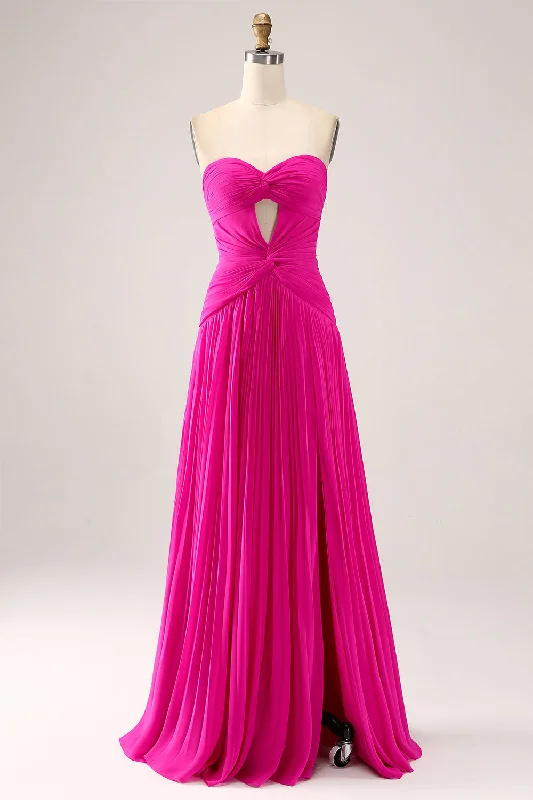 "Maxi dresses for women to wear in the fall"Fuchsia A Line Sweetheart Pleated Keyhole Long Prom Dress With Slit "Maxi dresses for women to wear in the fall"Fuchsia A Line Sweetheart Pleated Keyhole Long Prom Dress With Slit