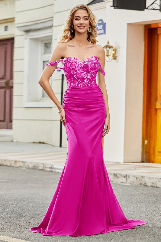 "Striped dresses for women with a classic touch"Fuchsia Mermaid Off The Shoulder Long Prom Dress with Sequins "Striped dresses for women with a classic touch"Fuchsia Mermaid Off The Shoulder Long Prom Dress with Sequins
