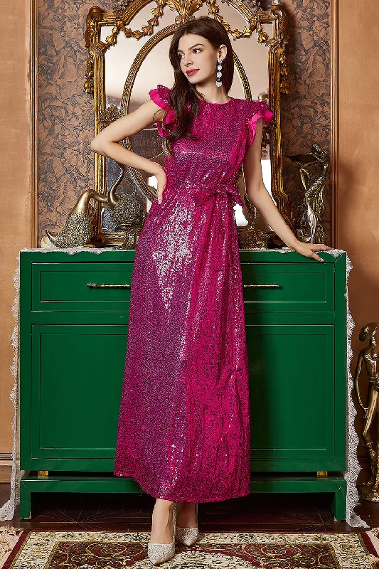 "Plus size formal dresses for women for special events"Fuchsia Ruffle Sleeves Long Prom Dress "Plus size formal dresses for women for special events"Fuchsia Ruffle Sleeves Long Prom Dress