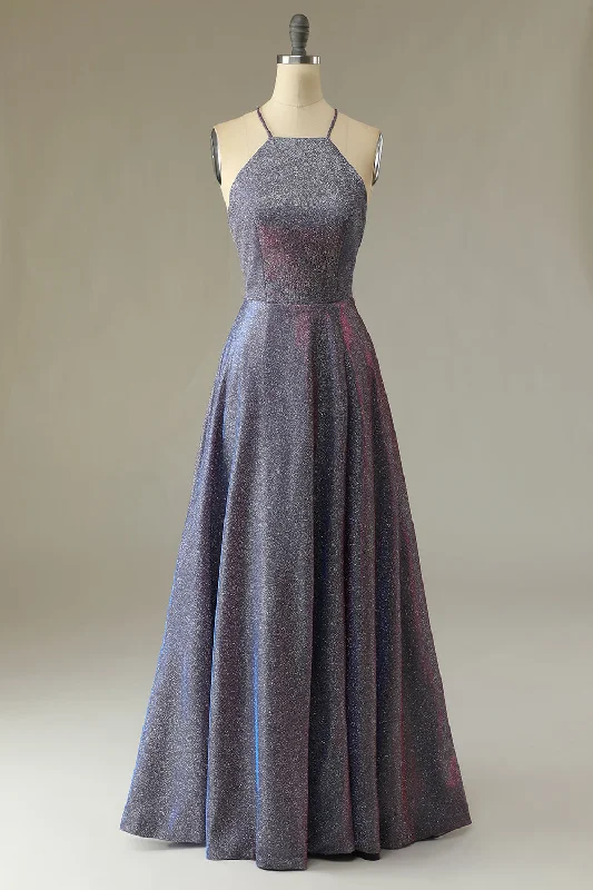 "Vintage - look women's dresses for a retro charm"Glitter Purple Long Prom Dress