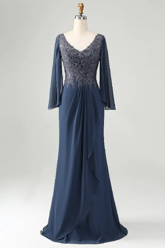 "Graduation dresses for women to celebrate in style"Glitter Twilight Mermaid V Neck Beaded Mother of Bride Dress with Appliques "Graduation dresses for women to celebrate in style"Glitter Twilight Mermaid V Neck Beaded Mother of Bride Dress with Appliques