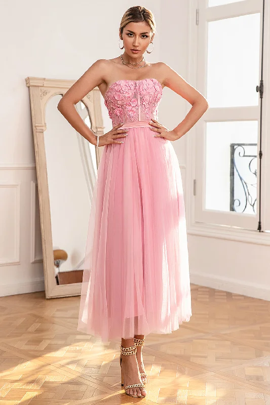 "Satin dresses for women for a luxurious appearance"Gorgeous A Line Strapless Pink Prom Dress with Appliques "Satin dresses for women for a luxurious appearance"Gorgeous A Line Strapless Pink Prom Dress with Appliques