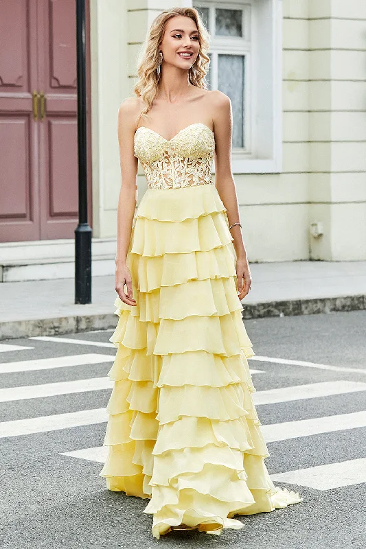 "Bundle and Save: Buy Multiple Women's Dresses and Get a Discount"Gorgeous A Line Sweetheart Yellow Corset Prom Dress with Appliques Ruffles "Bundle and Save: Buy Multiple Women's Dresses and Get a Discount"Gorgeous A Line Sweetheart Yellow Corset Prom Dress with Appliques Ruffles