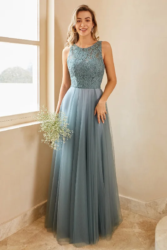 "Limited - Time Offer: Up to 50% Off on Women's Dresses!"Grey Blue Tulle Bridesmaid Dress with Lace "Limited - Time Offer: Up to 50% Off on Women's Dresses!"Grey Blue Tulle Bridesmaid Dress with Lace