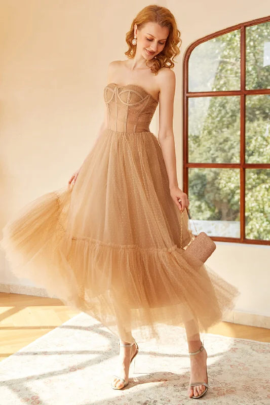 "Bodycon dresses for women to show off curves"Khaki Polka Dots Corset Prom Dress