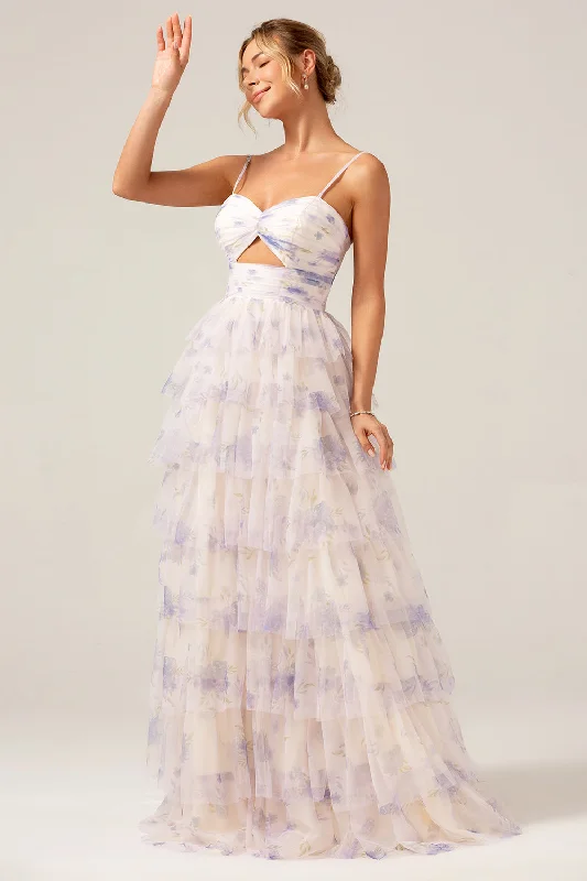 "Mini dresses for women for a youthful and trendy look"Lavender Flower Princess Spaghetti Straps Tiered Prom Dress "Mini dresses for women for a youthful and trendy look"Lavender Flower Princess Spaghetti Straps Tiered Prom Dress