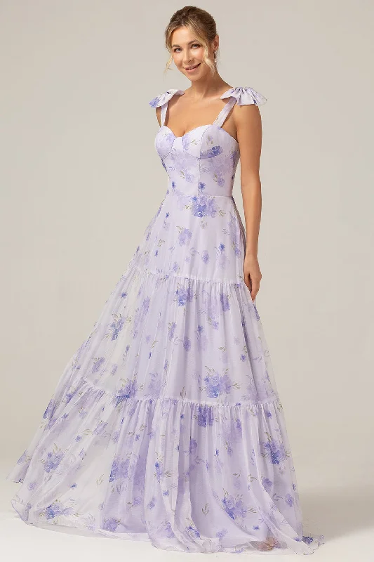 "Black dresses for women for a classic and timeless appearance"Lilac Corset Floral Print A-Line Long Bridesmaid Dress "Black dresses for women for a classic and timeless appearance"Lilac Corset Floral Print A-Line Long Bridesmaid Dress