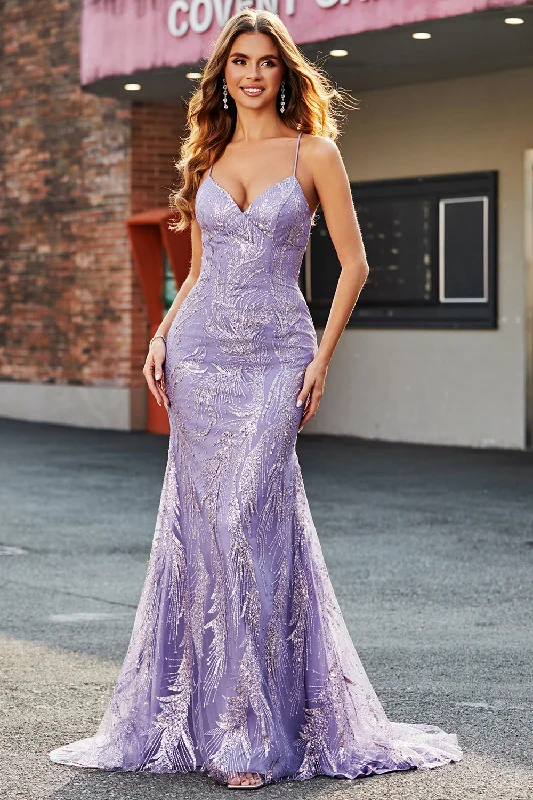 "A - line dresses for women to flatter the figure"Lilac Sparkly Mermaid Long Prom Dress with Beading "A - line dresses for women to flatter the figure"Lilac Sparkly Mermaid Long Prom Dress with Beading