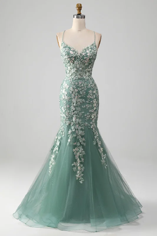 "Bodycon dresses for women to show off curves"Mermaid Lace-Up Back Light Green Prom Dress with Appliques "Bodycon dresses for women to show off curves"Mermaid Lace-Up Back Light Green Prom Dress with Appliques