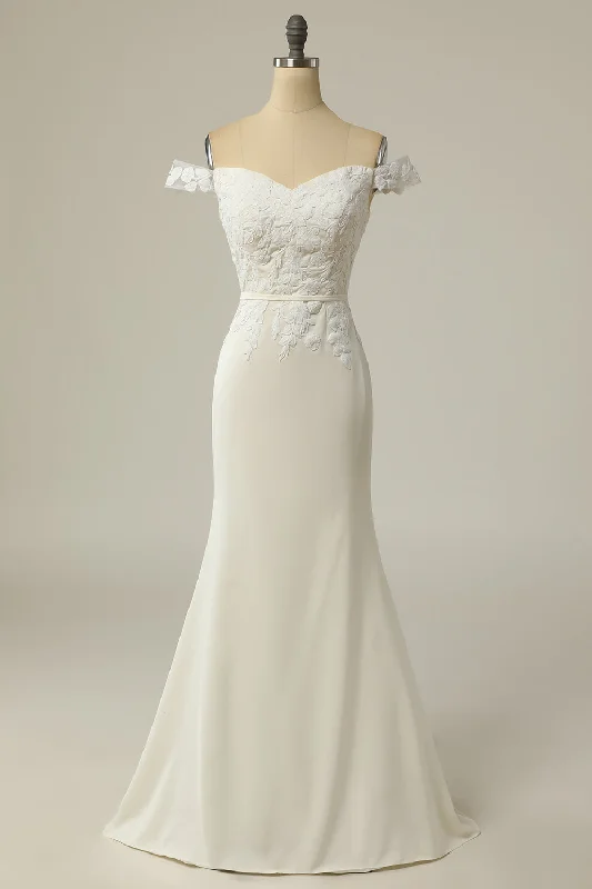 "Wrap dresses for women for an adjustable fit"Mermaid Off the Shoulder White Wedding Dress with Appliques "Wrap dresses for women for an adjustable fit"Mermaid Off the Shoulder White Wedding Dress with Appliques