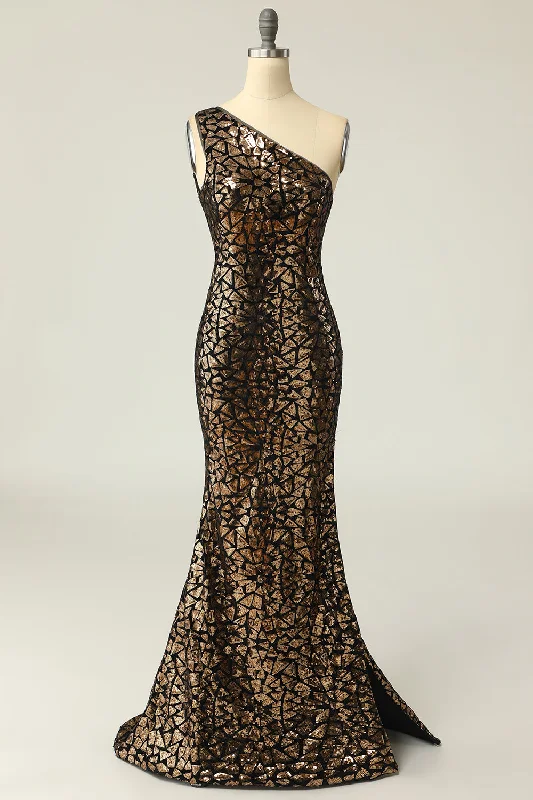"Floral print dresses for women for a feminine look"Mermaid One Shouler Dark Gold Sequins Prom Dress "Floral print dresses for women for a feminine look"Mermaid One Shouler Dark Gold Sequins Prom Dress