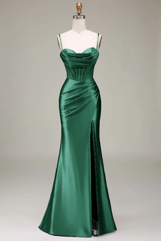 "Limited - Time Offer: Up to 50% Off on Women's Dresses!"Dark Green Mermaid Spaghetti Straps Corset Prom Dress with Split Front "Limited - Time Offer: Up to 50% Off on Women's Dresses!"Dark Green Mermaid Spaghetti Straps Corset Prom Dress with Split Front