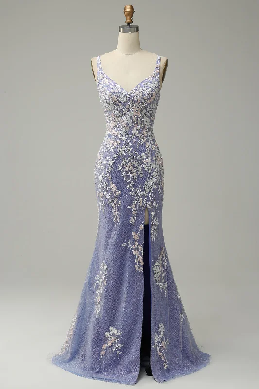 "Animal print dresses for women who love bold styles"Mermaid V Neck Light Purple Long Prom Dress with Appliques Beading "Animal print dresses for women who love bold styles"Mermaid V Neck Light Purple Long Prom Dress with Appliques Beading