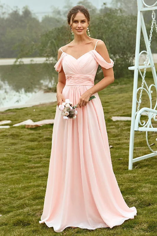 "Beach wedding dresses for women for a laid - back ceremony"Off Shoulder Blush Bridesmaid Dress "Beach wedding dresses for women for a laid - back ceremony"Off Shoulder Blush Bridesmaid Dress