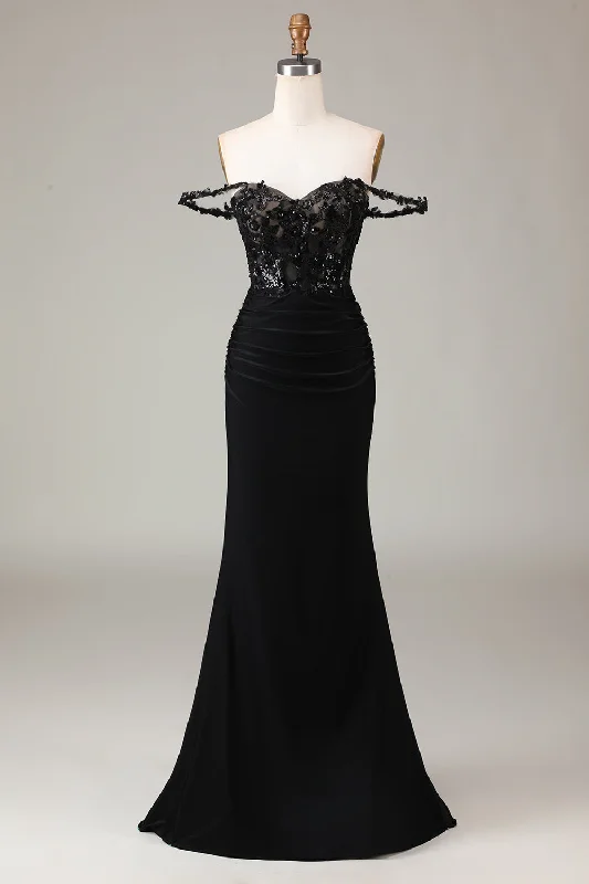 "Animal print dresses for women who love bold styles"Off the Shoulder Black Sparkly Mermaid Prom Dress "Animal print dresses for women who love bold styles"Off the Shoulder Black Sparkly Mermaid Prom Dress