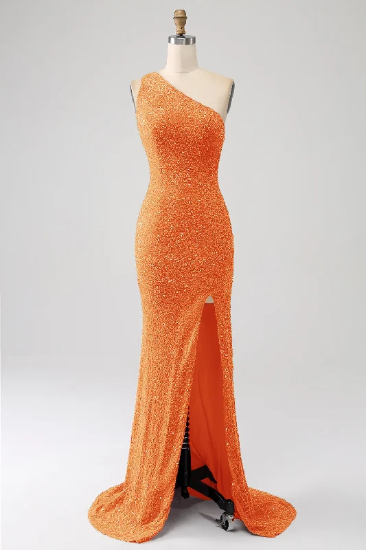 "Seasonal Sale: Save Big on Women's Dresses for Every Occasion"Sparkly Orange Mermaid One Shoulder Sequins Prom Dress with Slit "Seasonal Sale: Save Big on Women's Dresses for Every Occasion"Sparkly Orange Mermaid One Shoulder Sequins Prom Dress with Slit