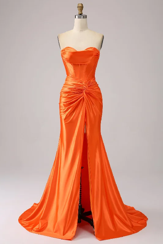 "Vintage - look women's dresses for a retro charm"Orange Mermaid Sweetheart Corset Long Sparkly Prom Dress with Slit "Vintage - look women's dresses for a retro charm"Orange Mermaid Sweetheart Corset Long Sparkly Prom Dress with Slit