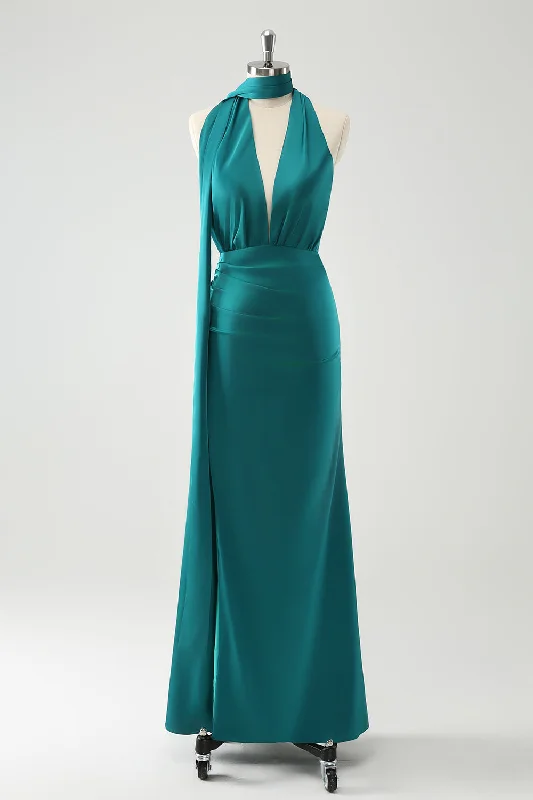 "Stylish cocktail dresses for women on a budget"Peacock Sheath V-Neck Backless Wedding Guest Dress with Slit "Stylish cocktail dresses for women on a budget"Peacock Sheath V-Neck Backless Wedding Guest Dress with Slit