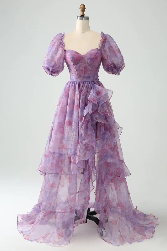 "Stylish cocktail dresses for women on a budget"Purple A Line Square Neck Corset Prom Dress With Slit "Stylish cocktail dresses for women on a budget"Purple A Line Square Neck Corset Prom Dress With Slit