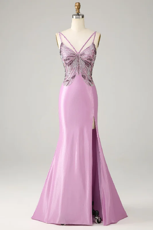 "Red dresses for women to make a bold statement"Purple Mermaid Backless Spaghetti Straps Butterflies Prom Dress "Red dresses for women to make a bold statement"Purple Mermaid Backless Spaghetti Straps Butterflies Prom Dress