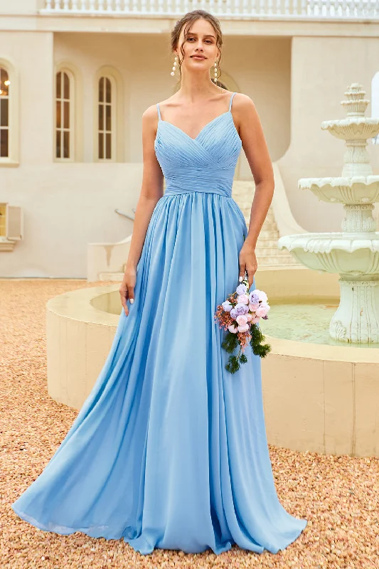 "Homecoming dresses for women to stand out"Ruffle Blue Bridesmaid Dress with Lace