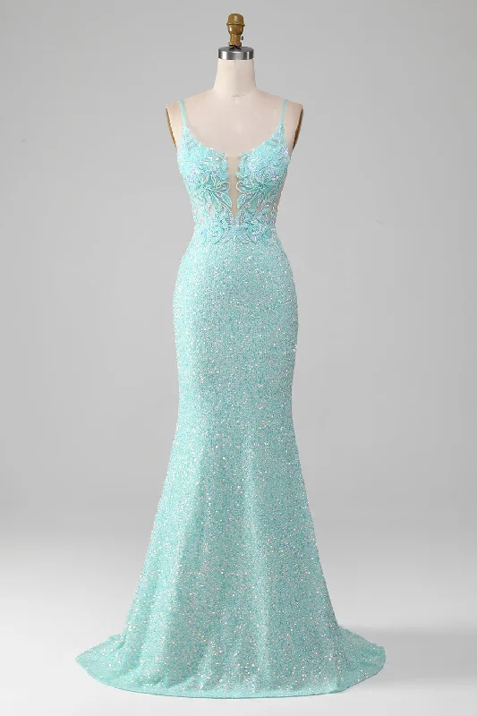 "Affordable plus size women's summer dresses"Sequins Light Green Sparkly Mermaid Prom Dress with Slit "Affordable plus size women's summer dresses"Sequins Light Green Sparkly Mermaid Prom Dress with Slit