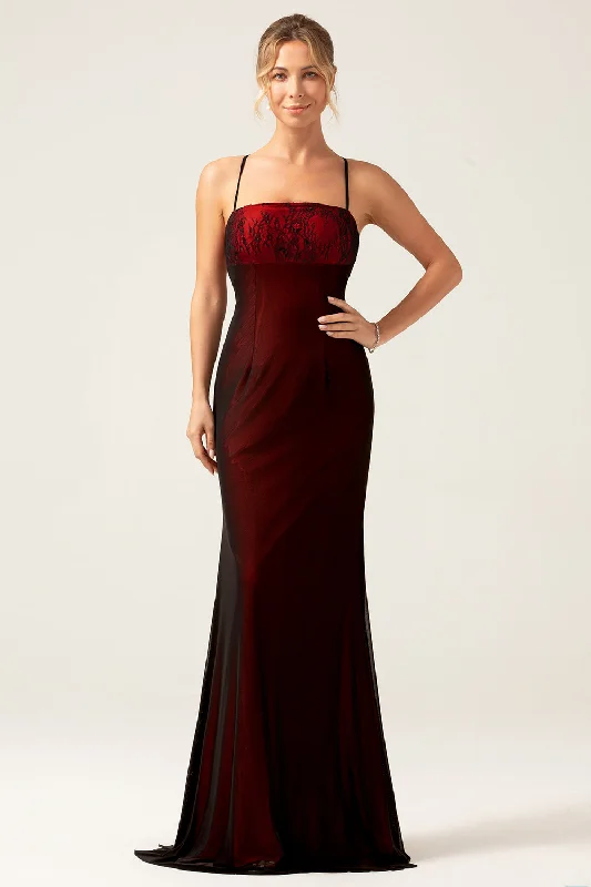 "Buy One, Get One 50% Off on Women's Dresses - Don't Miss Out!"Sheath Black Red Bridesmaid Dress with Lace-up Back "Buy One, Get One 50% Off on Women's Dresses - Don't Miss Out!"Sheath Black Red Bridesmaid Dress with Lace-up Back