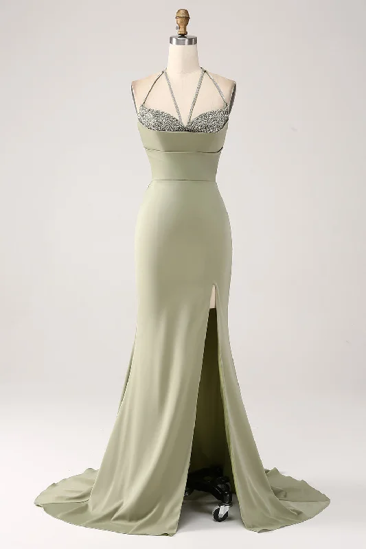 "Flash Sale: Grab Your Favorite Women's Dresses at Unbeatable Prices!"Sheath Pistachio V-Neck Beaded Long Prom Dress With Slit "Flash Sale: Grab Your Favorite Women's Dresses at Unbeatable Prices!"Sheath Pistachio V-Neck Beaded Long Prom Dress With Slit