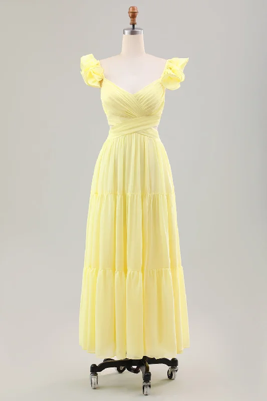 "Mini dresses for women for a youthful and trendy look"Simple Lemon Yellow A Line Pleated Ruffled Wedding Guest Dress "Mini dresses for women for a youthful and trendy look"Simple Lemon Yellow A Line Pleated Ruffled Wedding Guest Dress